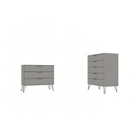 Manhattan Comfort 180GMC8 Rockefeller 5-Drawer and 3-Drawer Off White and Nature Dresser Set